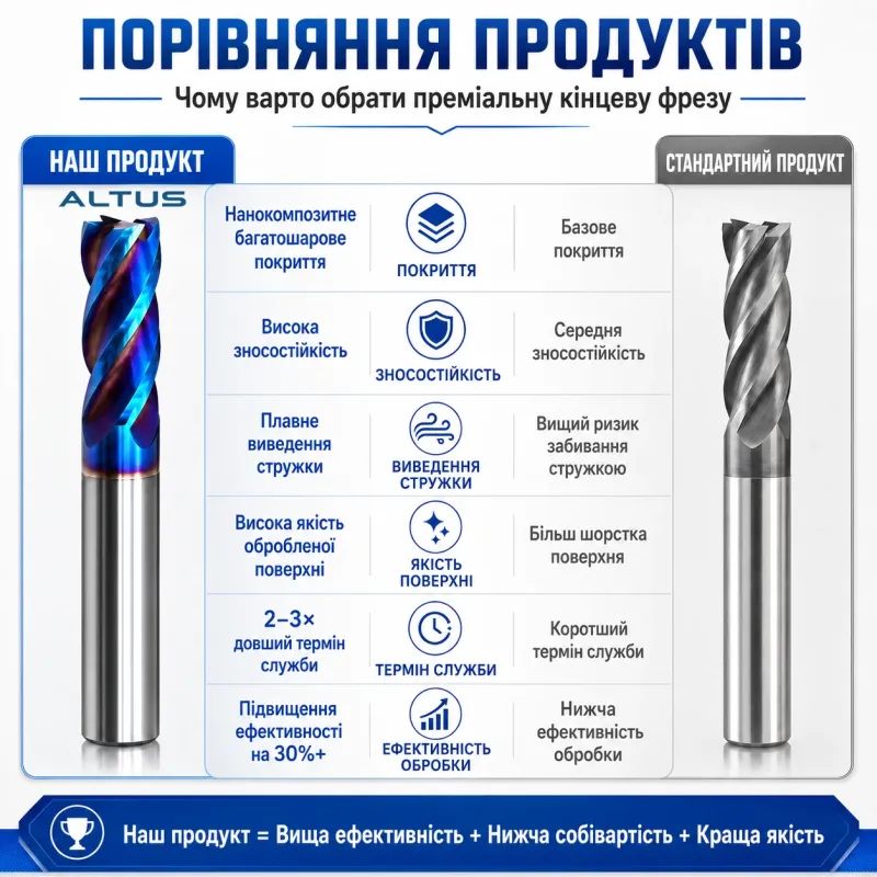 Фреза твердосплавна ALTUS D20×45×100-4F 65HRC
