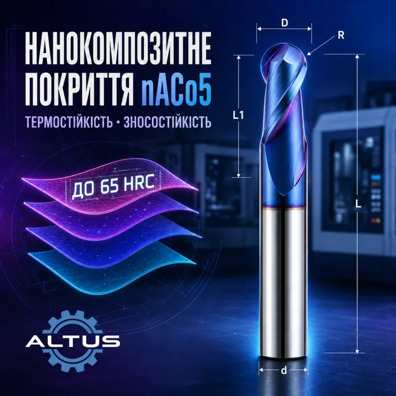 Фреза твердосплавна ALTUS D5 (R2,5)×10×75-2F (65HRC)