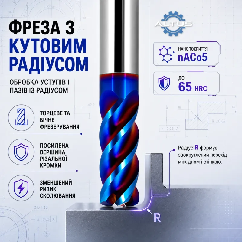 Фреза твердосплавная ALTUS D6 (R1)×18×50-4F 65HRC
